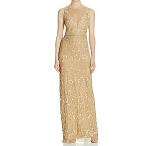 Embroidered tulle gold gown Nicole Miller MOB/MOG